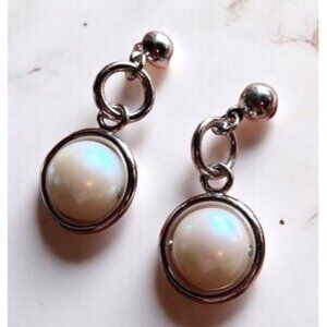 Vintage Avon Dimensional Drop Earrings Silver Tone Hoops Pierced‎ Dangle 1993